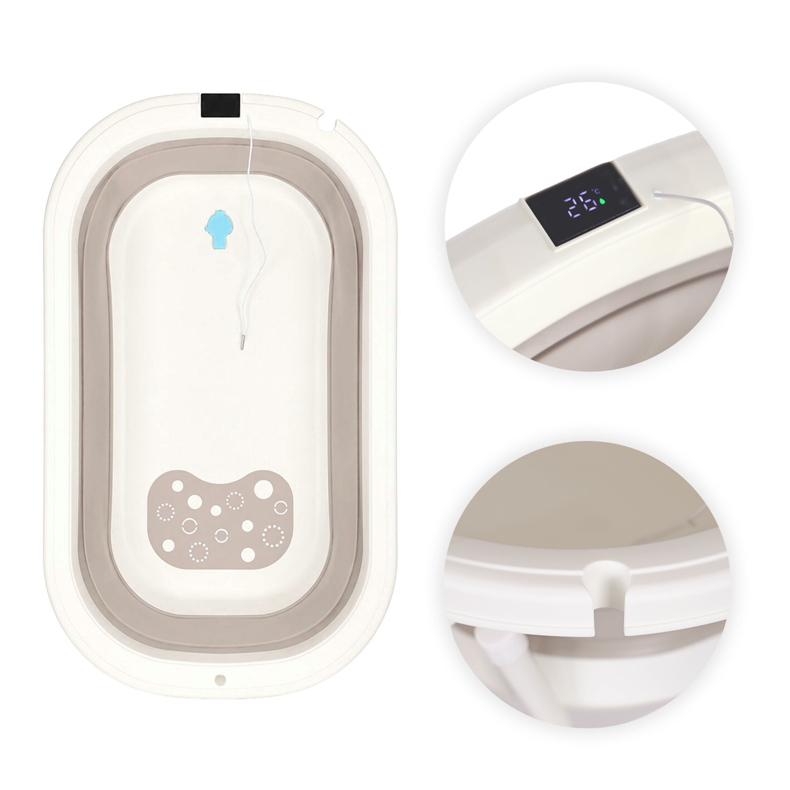 Foldable baby bathtub on stand with drain and LCD thermometer ECOTOYS aprašymas - Prekės nuotrauka