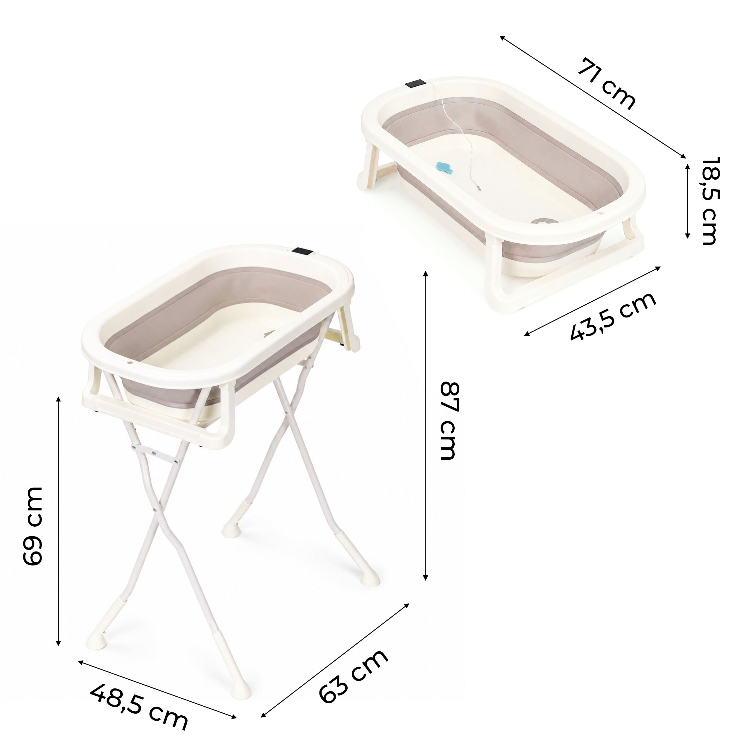 Foldable baby bathtub on stand with drain and LCD thermometer ECOTOYS aprašymas - Prekės nuotrauka