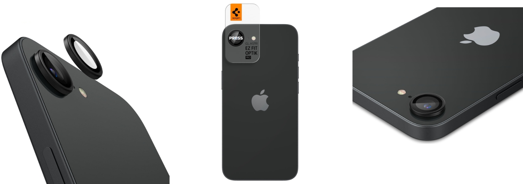 Fotoaparato objektyvo apsauga Spigen Optik Pro Glas.TR „EZ FIT” Camera Protector 2 vnt. skirta iPhone 16e, juoda aprašymas - Prekės nuotrauka