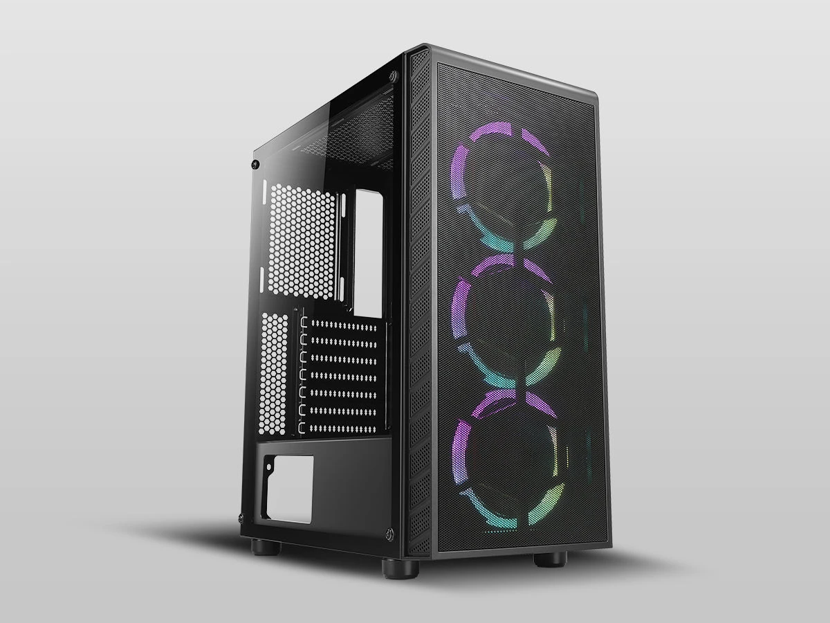 GAMING kompiuterio korpusas AZZA Prime 360, su 3xARGB Fan, ATX, Micro ATX, ITX, side window made of tempered glass, Without PSU (bottom), CSAZ-360 aprašymas - Prekės nuotrauka