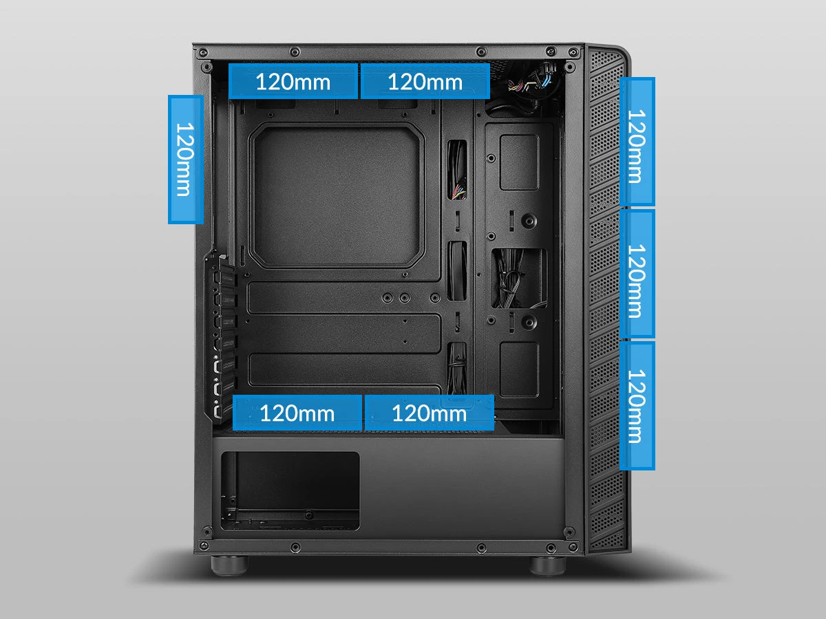 GAMING kompiuterio korpusas AZZA Prime 360, su 3xARGB Fan, ATX, Micro ATX, ITX, side window made of tempered glass, Without PSU (bottom), CSAZ-360 aprašymas - Prekės nuotrauka