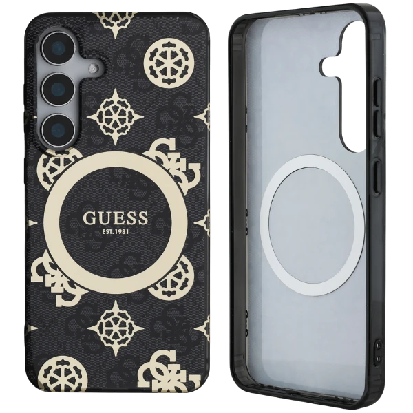 Guess 4G Background Gold Electroplated Peony Pattern MagSafe Samsung Galaxy S25 dėklas telefonui juodos spalvos aprašymas - Prekės nuotrauka Guess 4G Background Gold Electroplated Peony Pattern MagSafe Samsung Galaxy S25 dėklas telefonui juodos spalvos aprašymas - Prekės nuotrauka