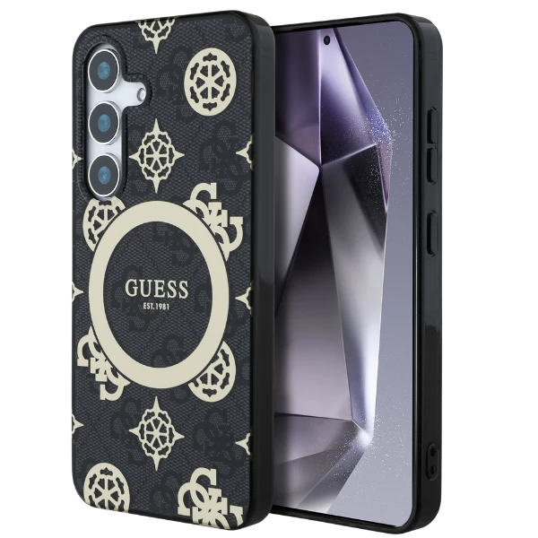 Guess 4G Background Gold Electroplated Peony Pattern MagSafe Samsung Galaxy S25 dėklas telefonui juodos spalvos aprašymas - Prekės nuotrauka Guess 4G Background Gold Electroplated Peony Pattern MagSafe Samsung Galaxy S25 dėklas telefonui juodos spalvos aprašymas - Prekės nuotrauka