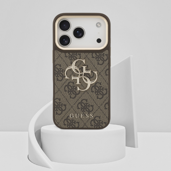 Guess 4G Big 4G Classic Logo Big Strap Metal Mygtukai dėklas skirtas Apple iPhone 17 Pro Brown aprašymas - Prekės nuotrauka Guess 4G Big 4G Classic Logo Big Strap Metal Mygtukai dėklas skirtas Apple iPhone 17 Pro Brown aprašymas - Prekės nuotrauka