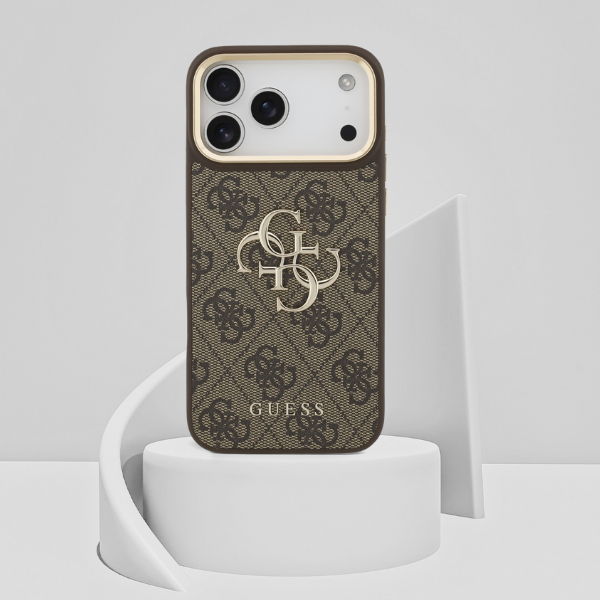 Guess 4G Big 4G Classic Logo Big Strap Metal Mygtukai dėklas skirtas Apple iPhone 17 Pro Max Brown aprašymas - Prekės nuotrauka