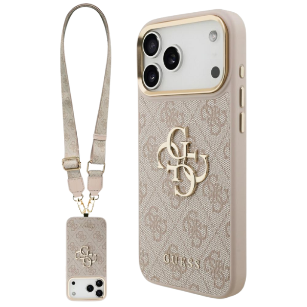 Guess 4G Big 4G Classic Logo Big Strap Metal Mygtukai dėklas skirtas Apple iPhone 17 Pro Max rožinės spalvos aprašymas - Prekės nuotrauka