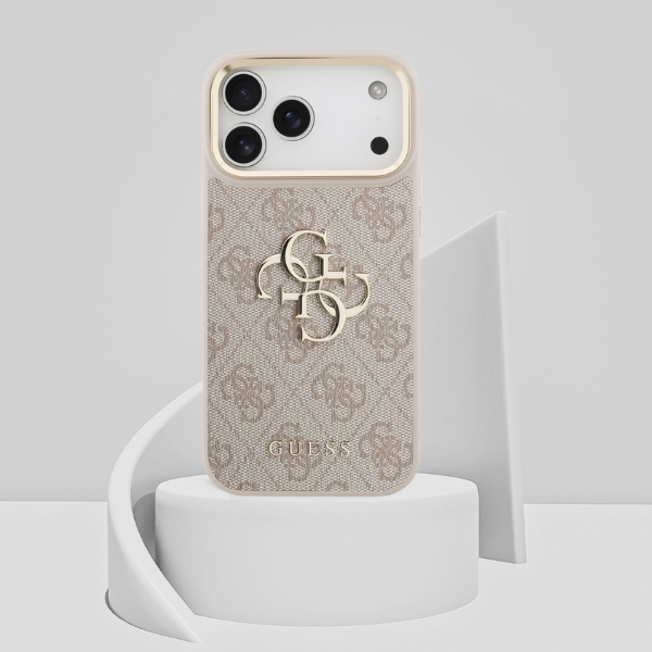 Guess 4G Big 4G Classic Logo Big Strap Metal Mygtukai dėklas skirtas Apple iPhone 17 Pro Max rožinės spalvos aprašymas - Prekės nuotrauka