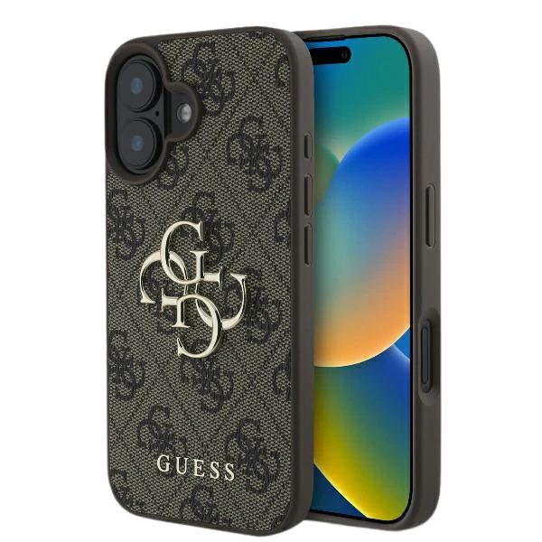 Guess 4G Big Logo Apple iPhone 16 – dėklas telefonui rudos spalvos aprašymas - Prekės nuotrauka