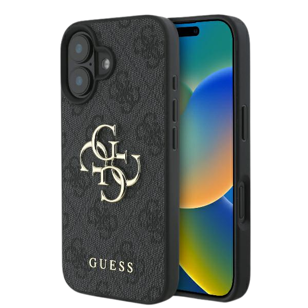 Guess 4G Big Logo iPhone 16 – telefono dėklas, juodos spalvos aprašymas - Prekės nuotrauka