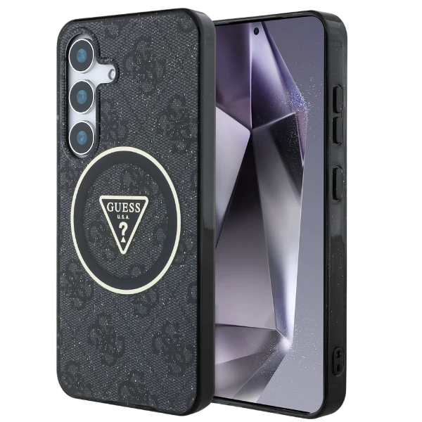Guess 4G Glitter Triangle Mygtukai MagSafe Samsung Galaxy S25 dėklas telefonui juodos spalvos aprašymas - Prekės nuotrauka Guess 4G Glitter Triangle Mygtukai MagSafe Samsung Galaxy S25 dėklas telefonui juodos spalvos aprašymas - Prekės nuotrauka
