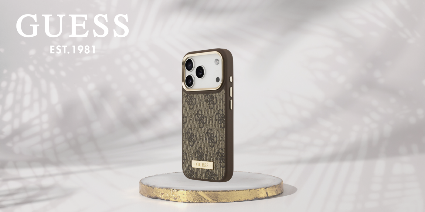 Guess 4G Logo Plate MagSafe dėklas Apple iPhone 17 Pro rudos spalvos aprašymas - Prekės nuotrauka