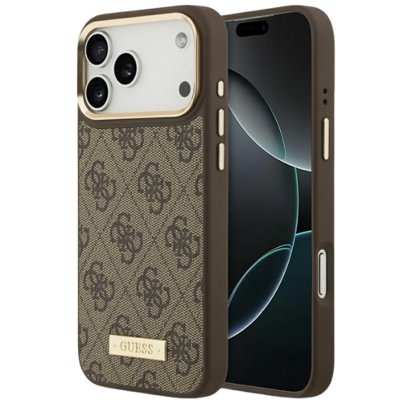 Guess 4G Logo Plate MagSafe dėklas Apple iPhone 17 Pro Max rudos spalvos aprašymas - Prekės nuotrauka Guess 4G Logo Plate MagSafe dėklas Apple iPhone 17 Pro Max rudos spalvos aprašymas - Prekės nuotrauka