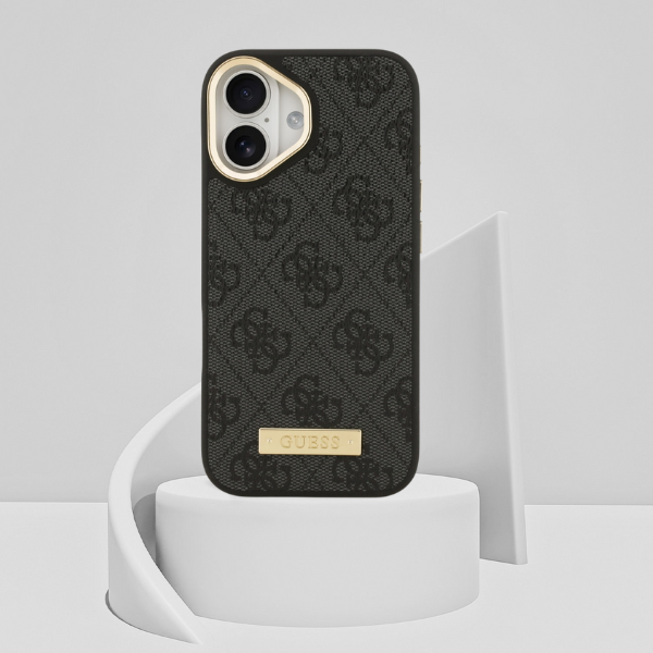 Guess 4G Logo Plate MagSafe dėklas skirtas Apple iPhone 17 juodos spalvos aprašymas - Prekės nuotrauka Guess 4G Logo Plate MagSafe dėklas skirtas Apple iPhone 17 juodos spalvos aprašymas - Prekės nuotrauka