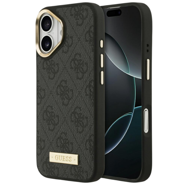 Guess 4G Logo Plate MagSafe dėklas skirtas Apple iPhone 17 juodos spalvos aprašymas - Prekės nuotrauka Guess 4G Logo Plate MagSafe dėklas skirtas Apple iPhone 17 juodos spalvos aprašymas - Prekės nuotrauka