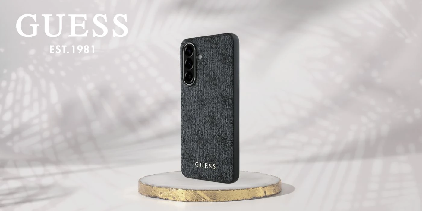 Guess 4G Metal dėklas telefonui aukso spalvos Logo Samsung Galaxy A36 - dėklas telefonui juodos spalvos aprašymas - Prekės nuotrauka