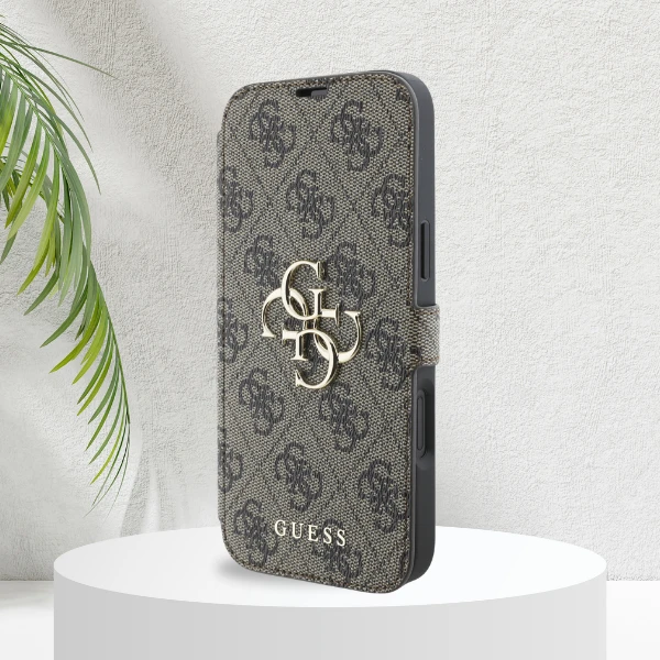 Guess 4G Metal Logo Apple iPhone 16 Plus - dėklas telefonui rudos spalvos aprašymas - Prekės nuotrauka
