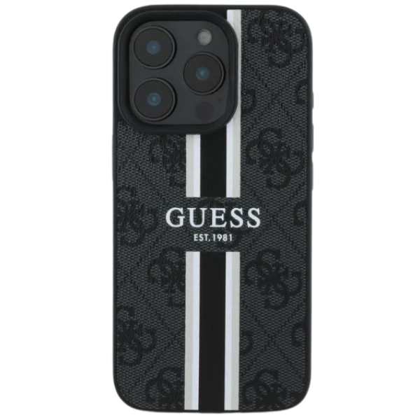 Guess 4G Printed Stripes MagSafe Apple iPhone 16 Pro - dėklas telefonui juodos spalvos aprašymas - Prekės nuotrauka Guess 4G Printed Stripes MagSafe Apple iPhone 16 Pro - dėklas telefonui juodos spalvos aprašymas - Prekės nuotrauka