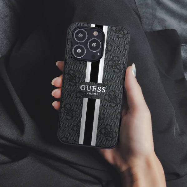 Guess 4G Printed Stripes MagSafe Apple iPhone 16 Plus - dėklas telefonui rudos spalvos aprašymas - Prekės nuotrauka Guess 4G Printed Stripes MagSafe Apple iPhone 16 Plus - dėklas telefonui rudos spalvos aprašymas - Prekės nuotrauka