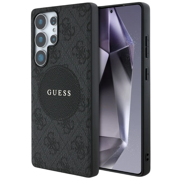 Guess 4G Round Patch Classic Logo MagSafe Samsung Galaxy S25 Ultra dėklas telefonui juodos spalvos aprašymas - Prekės nuotrauka