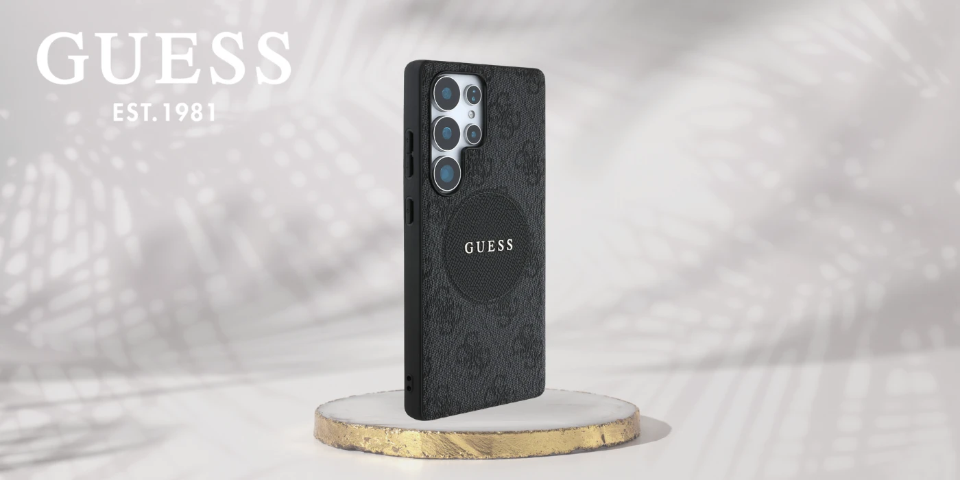 Guess 4G Round Patch Classic Logo MagSafe Samsung Galaxy S25 Ultra dėklas telefonui juodos spalvos aprašymas - Prekės nuotrauka
