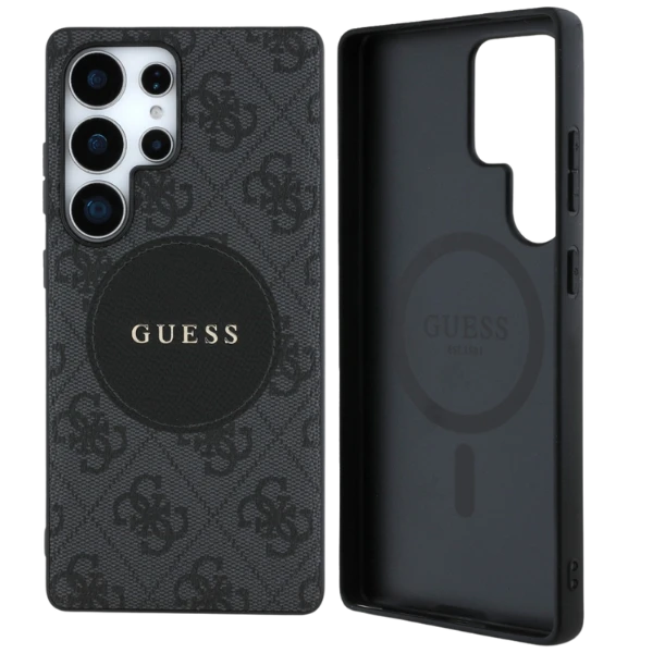 Guess 4G Round Patch Classic Logo MagSafe Samsung Galaxy S25 Ultra dėklas telefonui juodos spalvos aprašymas - Prekės nuotrauka