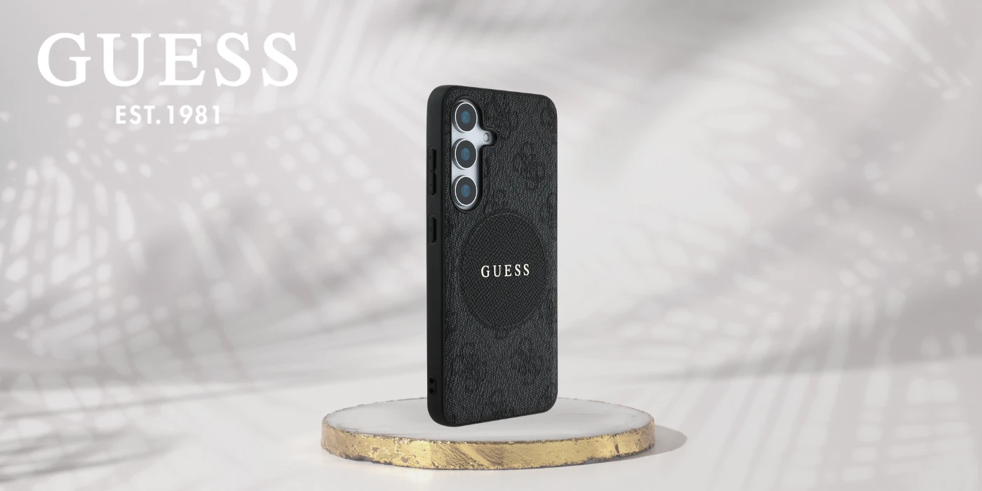 Guess 4G Round Patch Classic Logo MagSafe Samsung Galaxy S25 Plus dėklas telefonui juodos spalvos aprašymas - Prekės nuotrauka