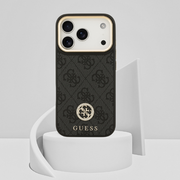 Guess 4G Strass Logo & Big Strap Metal Mygtukai MagSafe dėklas skirtas Apple iPhone 17 Pro juodos spalvos aprašymas - Prekės nuotrauka