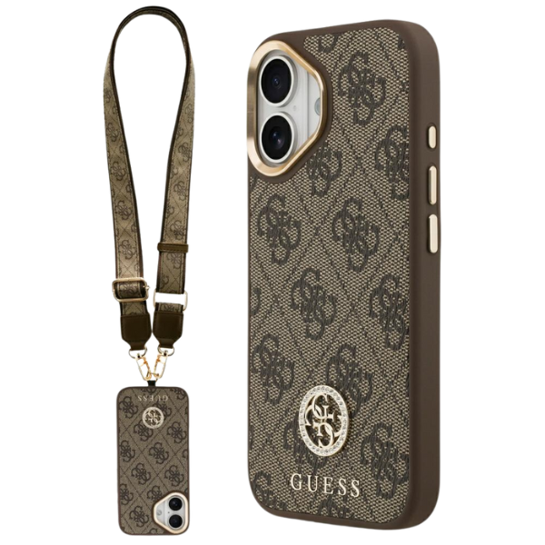 Guess 4G Strass Logo & Big Strap Metal Mygtukai MagSafe dėklas skirtas Apple iPhone 17 Brown aprašymas - Prekės nuotrauka Guess 4G Strass Logo & Big Strap Metal Mygtukai MagSafe dėklas skirtas Apple iPhone 17 Brown aprašymas - Prekės nuotrauka