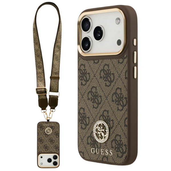 Guess 4G Strass Logo & Big Strap Metal Mygtukai MagSafe dėklas skirtas Apple iPhone 17 Pro Brown aprašymas - Prekės nuotrauka Guess 4G Strass Logo & Big Strap Metal Mygtukai MagSafe dėklas skirtas Apple iPhone 17 Pro Brown aprašymas - Prekės nuotrauka
