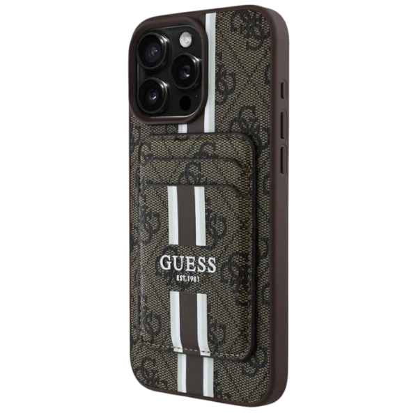 Guess 4G Stripes su portfelem Magsafe Apple iPhone 16 Pro Max dėklas telefonui rudos spalvos aprašymas - Prekės nuotrauka