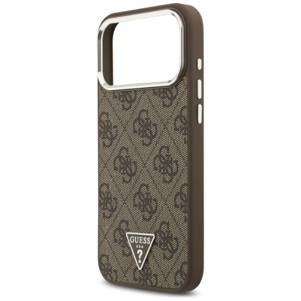 Guess 4G Triangle Logo MagSafe dėklas, skirtas iPhone 18 Pro Max / 17 Pro Max, rudas, sidabrinis aprašymas - Prekės nuotrauka