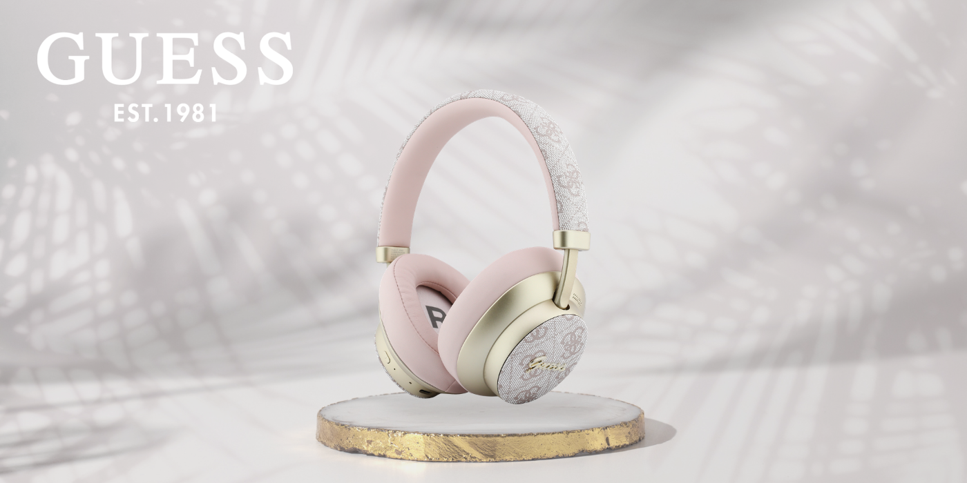 „Guess“ ausinės „Bluetooth ENC 4G Auksinė Script Metal“, rožinės spalvos aprašymas - Prekės nuotrauka
