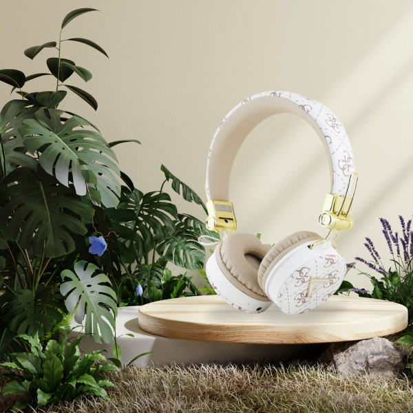 Guess Bluetooth Ausinės ENC GUBH70E4PTMH baltos spalvos 4G Triangle Round Shape aprašymas - Prekės nuotrauka