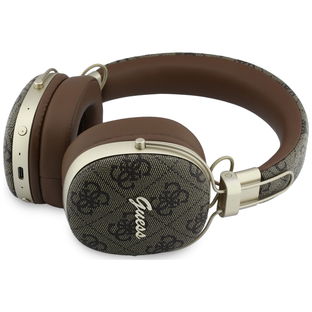 „Guess“ „Bluetooth“ ausinės ENC „Metal 4G Script Logo“, rudos spalvos aprašymas - Prekės nuotrauka
