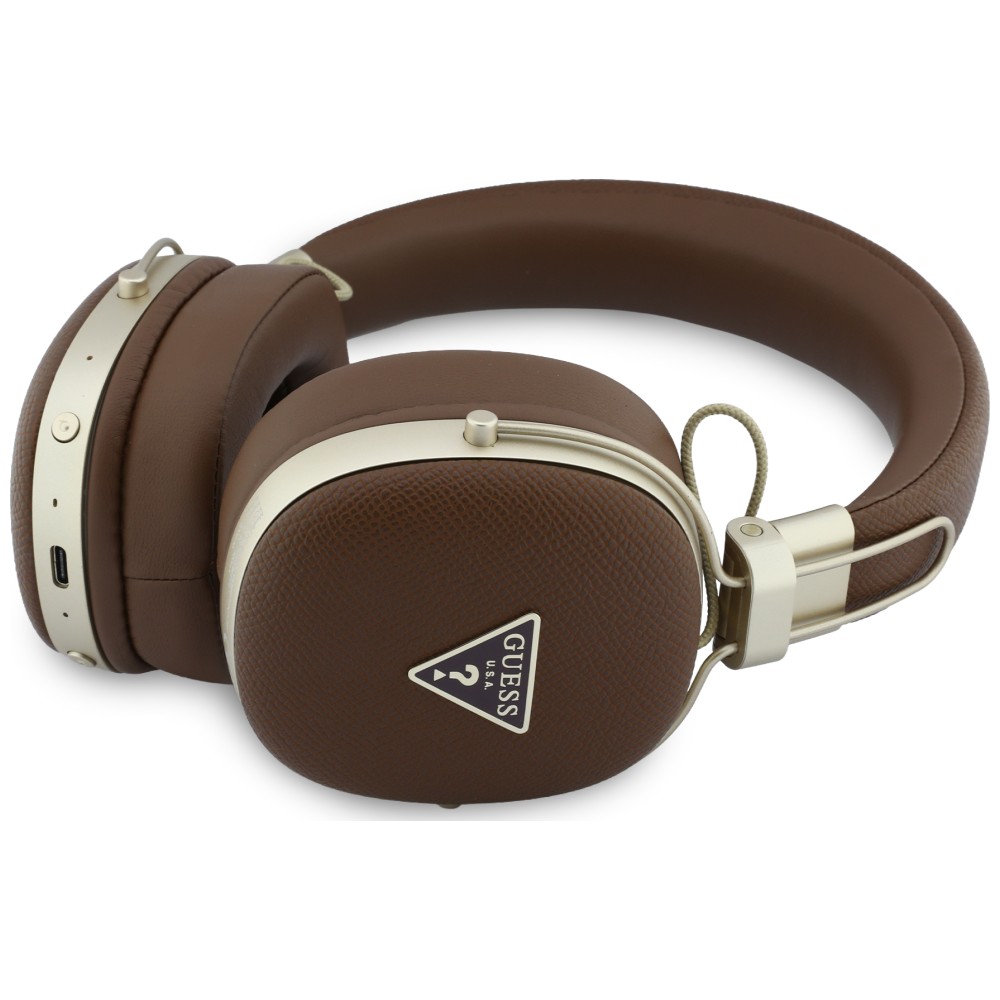 „Guess“ „Bluetooth“ ausinės ENC „Metal Grained Triangle Logo“, rudos spalvos aprašymas - Prekės nuotrauka