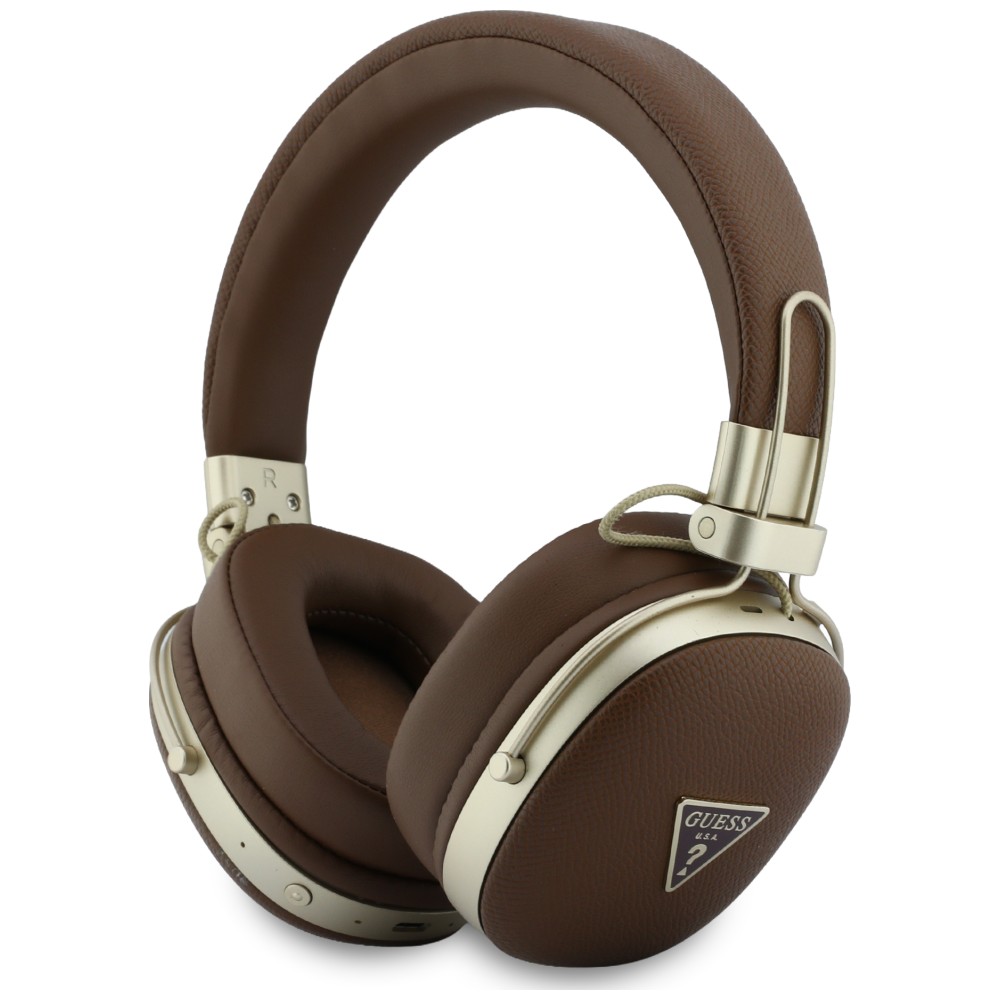 „Guess“ „Bluetooth“ ausinės ENC „Metal Grained Triangle Logo“, rudos spalvos aprašymas - Prekės nuotrauka