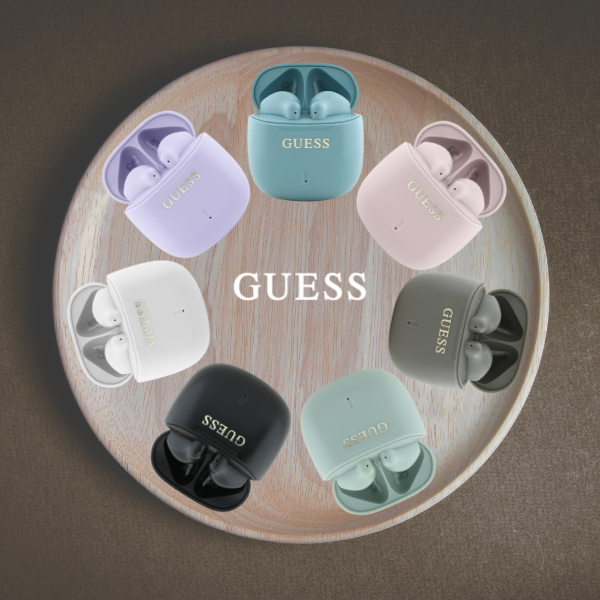 Guess Bluetooth ausinės GUTWSJ14ESGQ TWS + docking station turquoise Printed Classic Logo aprašymas - Prekės nuotrauka