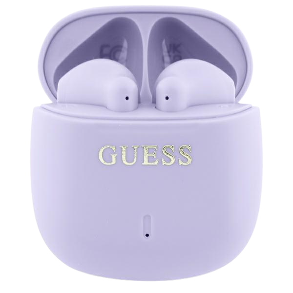 Guess Bluetooth ausinės GUTWSJ14ESGU TWS + docking station violetinė Printed Classic Logo aprašymas - Prekės nuotrauka