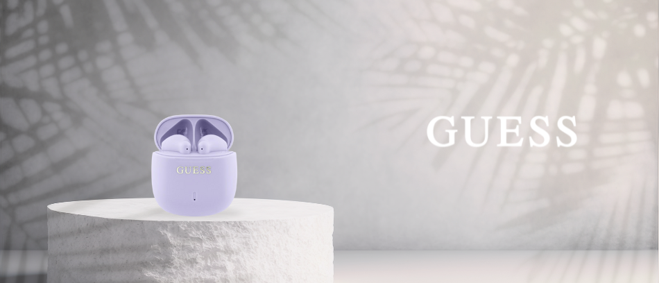 Guess Bluetooth ausinės GUTWSJ14ESGU TWS + docking station violetinė Printed Classic Logo aprašymas - Prekės nuotrauka