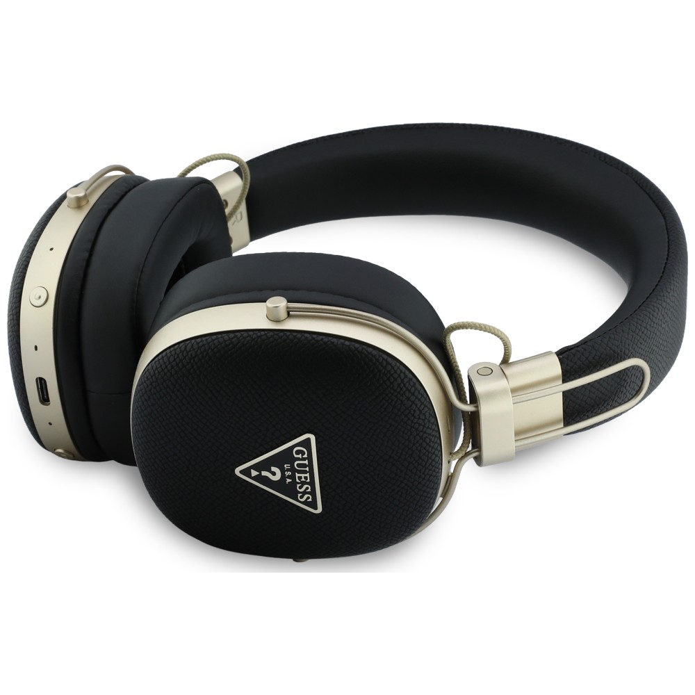 „Guess“ „Bluetooth“ ausinės su ENC, metaliniu grūdėtu trikampio logotipu, juodos spalvos aprašymas - Prekės nuotrauka