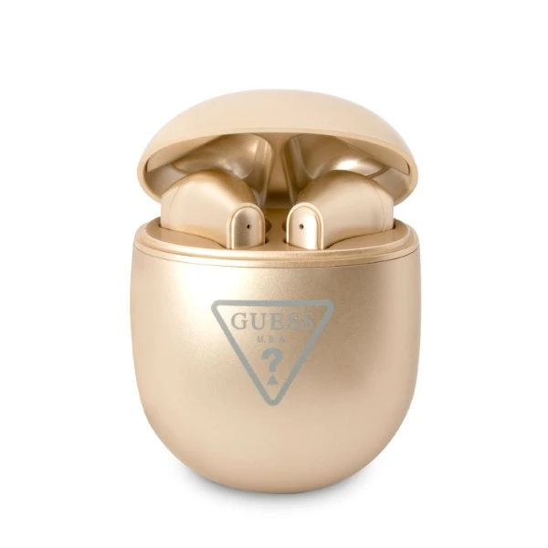 Ausinės Guess suchawki Bluetooth GUTWST82TRD TWS + stacja dokujca zoty/auksinis Triangle Logo aprašymas - Prekės nuotrauka