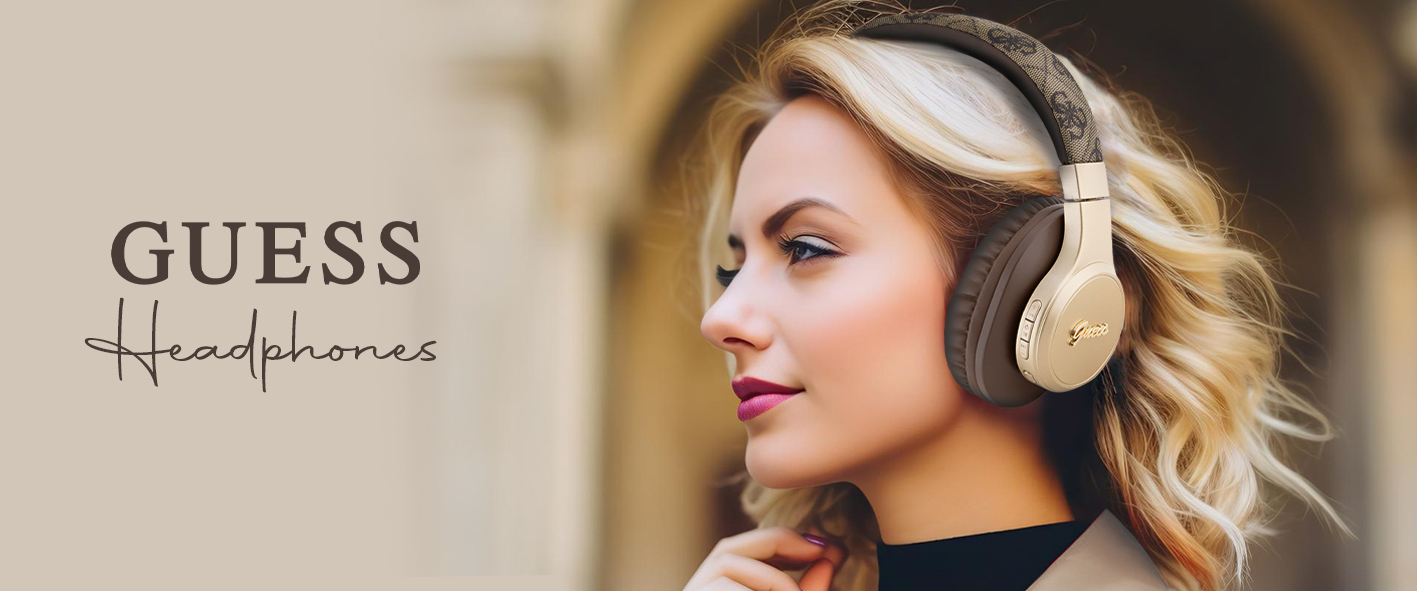 Guess Bluetooth on-ear ausinės GUBH604GEMW ruda 4G Script aprašymas - Prekės nuotrauka