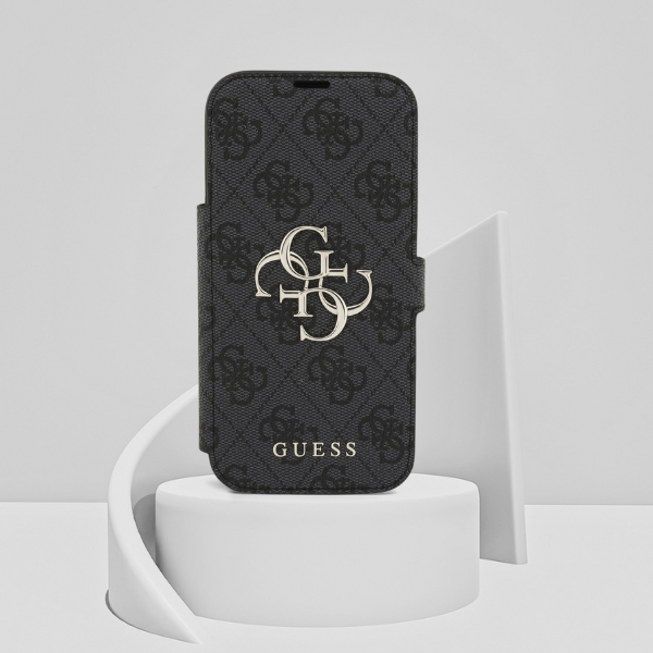 Guess Book 4G Metal Logo Dėklas Apple iPhone 17 Pro juodos spalvos aprašymas - Prekės nuotrauka Guess Book 4G Metal Logo Dėklas Apple iPhone 17 Pro juodos spalvos aprašymas - Prekės nuotrauka