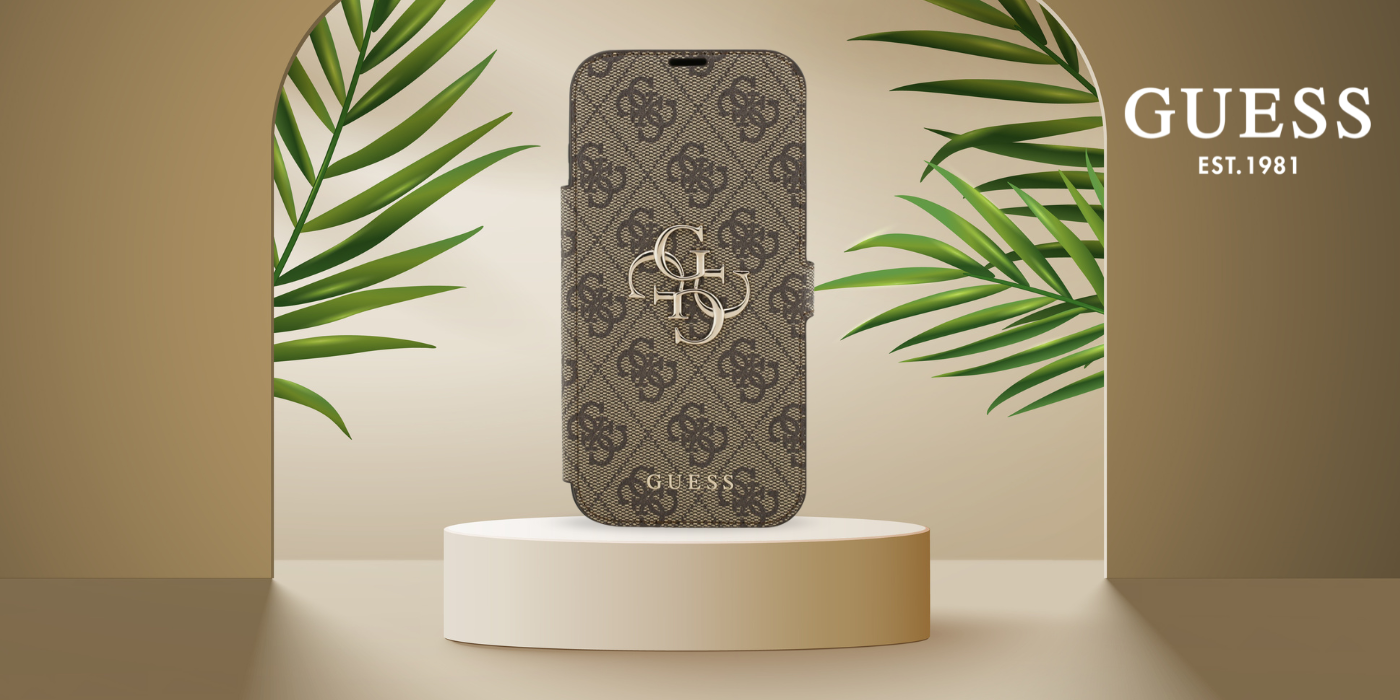 Guess Book 4G Metal Logo Dėklas Apple iPhone 17 Pro Max rudos spalvos aprašymas - Prekės nuotrauka Guess Book 4G Metal Logo Dėklas Apple iPhone 17 Pro Max rudos spalvos aprašymas - Prekės nuotrauka