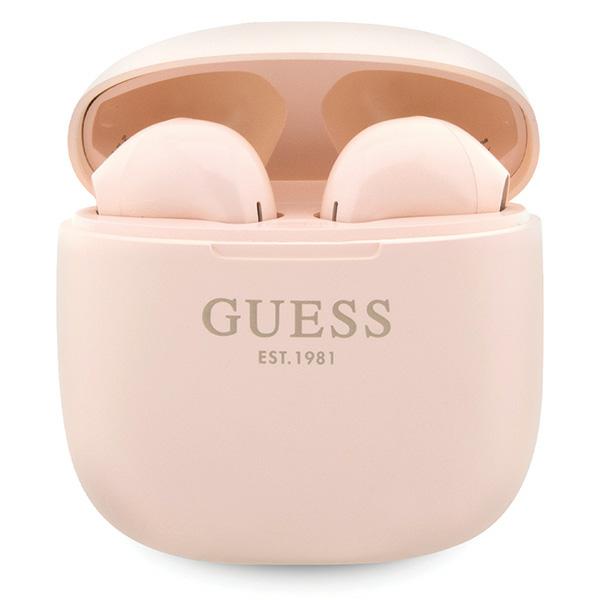 Guess Classic EST Logo TWS Bluetooth ausinės + įkrovimo stotelė - rožinės spalvos aprašymas - Prekės nuotrauka Guess Classic EST Logo TWS Bluetooth ausinės + įkrovimo stotelė - rožinės spalvos aprašymas - Prekės nuotrauka