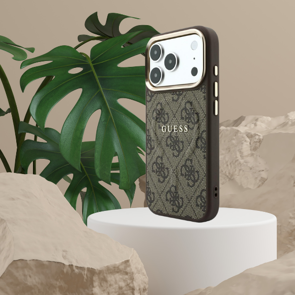 Guess Embossed 4G Classic MagSafe dėklas skirtas iPhone 18 Pro Max / iPhone 17 Pro Max ruda aprašymas - Prekės nuotrauka