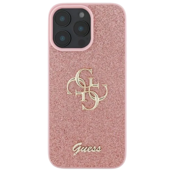 Guess Fixed Glitter Big 4G Apple iPhone 16 Pro – dėklas telefonui rožinės spalvos aprašymas - Prekės nuotrauka
