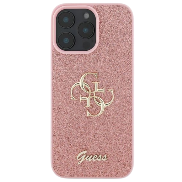 Guess Fixed Glitter Big 4G iPhone 16 Pro – telefono dėklas, rožinės spalvos aprašymas - Prekės nuotrauka