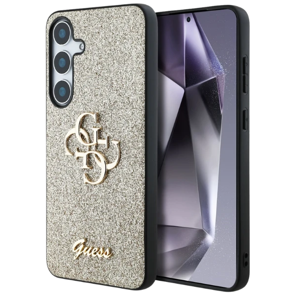 Guess Fixed Glitter Big 4G Metal Logo Samsung Galaxy S25 Plus dėklas telefonui auksos spalvos aprašymas - Prekės nuotrauka Guess Fixed Glitter Big 4G Metal Logo Samsung Galaxy S25 Plus dėklas telefonui auksos spalvos aprašymas - Prekės nuotrauka