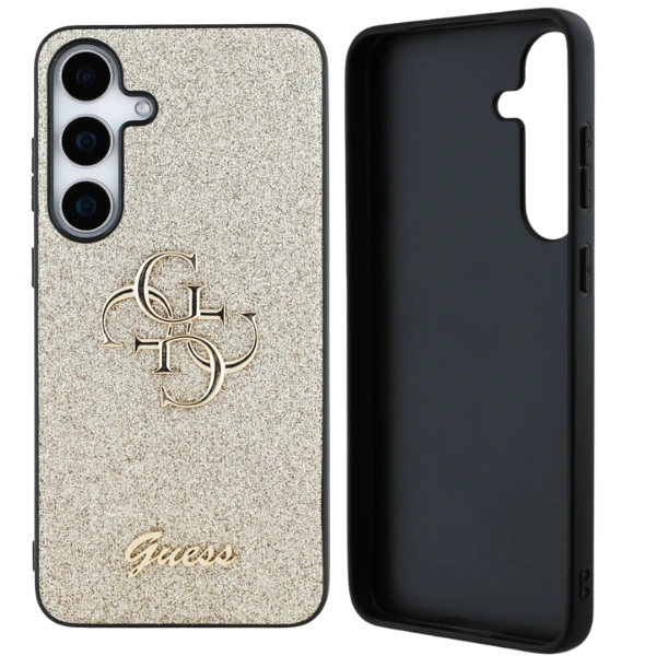 Guess Fixed Glitter Big 4G Metal Logo Samsung Galaxy S25 Plus dėklas telefonui auksos spalvos aprašymas - Prekės nuotrauka Guess Fixed Glitter Big 4G Metal Logo Samsung Galaxy S25 Plus dėklas telefonui auksos spalvos aprašymas - Prekės nuotrauka